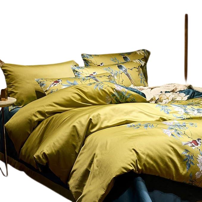 Duvet Cover Set King Size Bird Flower Pattern Soft Long Staple Cotton Floral Bedding Comforter Cover Set