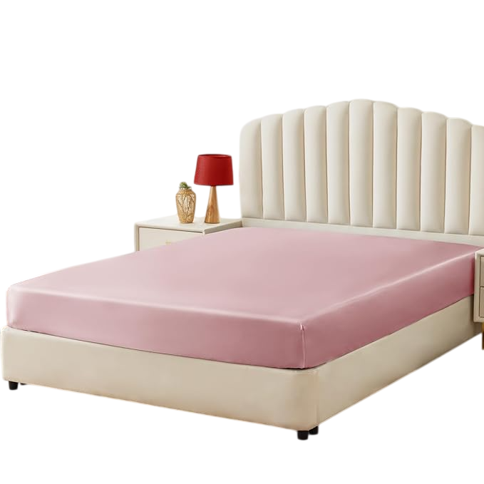 Satin Fitted Sheet King Size, Pink Silky Satin Bed Fitted Sheet