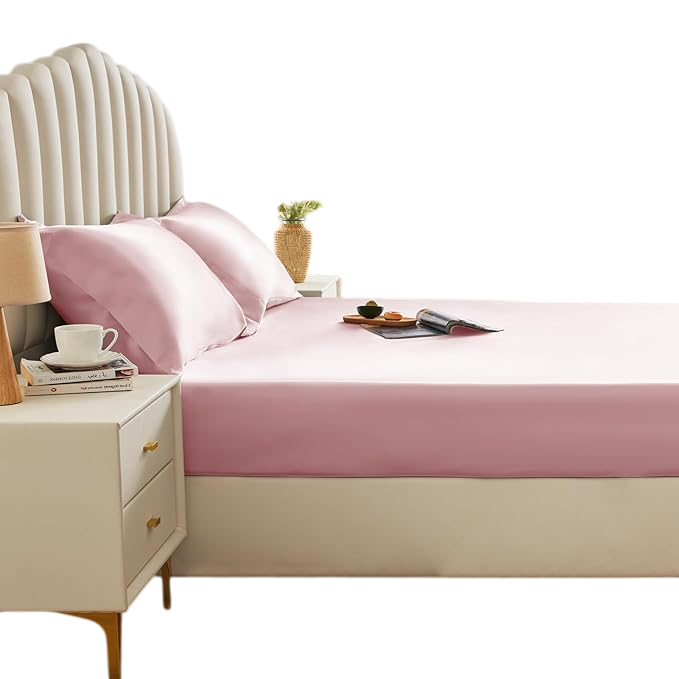 Satin Fitted Sheet King Size, Pink Silky Satin Bed Fitted Sheet