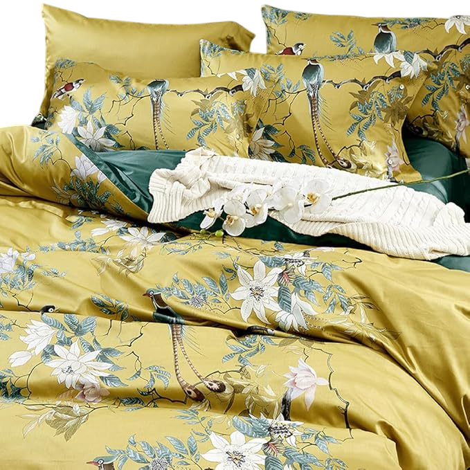 Duvet Cover Set King Size Bird Flower Pattern Soft Long Staple Cotton Floral Bedding Comforter Cover Set