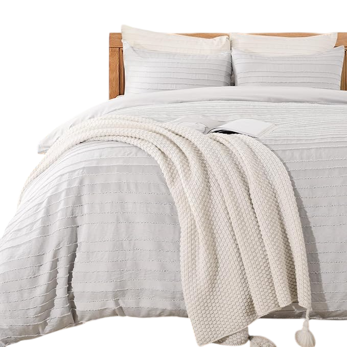 Duvet Cover Full Size, Navy 3 Pieces Boho Tufted Duvet Cover Set, Soft and Lightweight