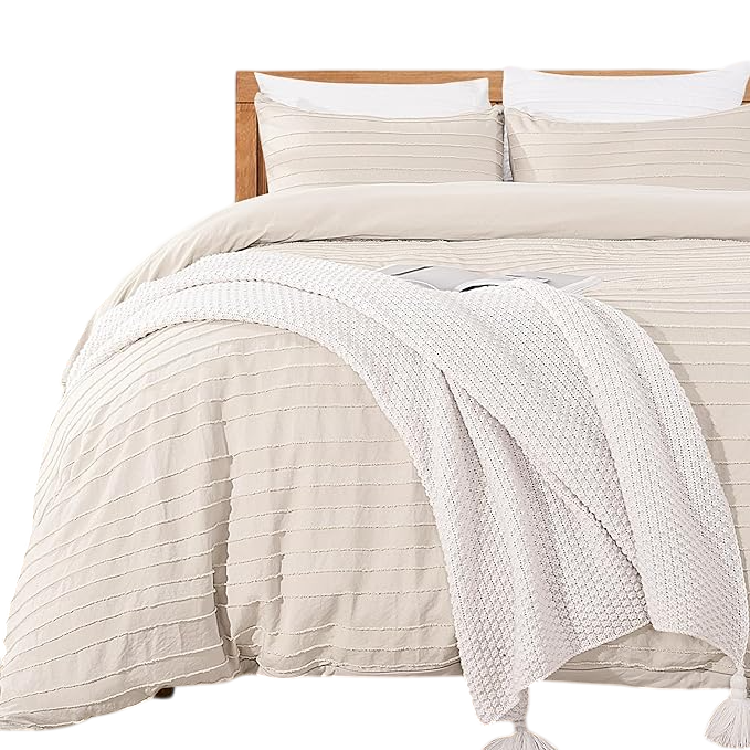 Duvet Cover Full Size, Navy 3 Pieces Boho Tufted Duvet Cover Set, Soft and Lightweight