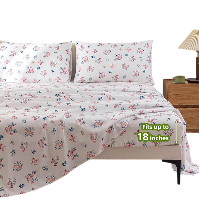 Floral Bed Sheets Queen Size 18” Deep Pocket Queen