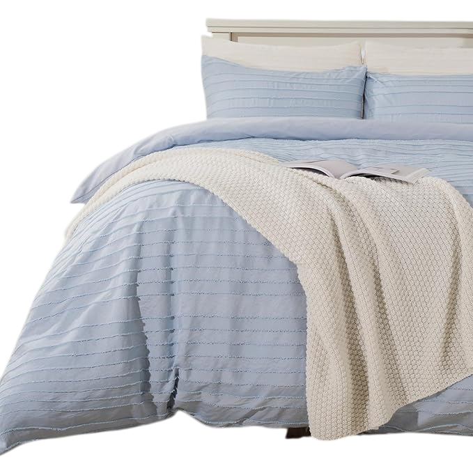 Duvet Cover Full Size, Navy 3 Pieces Boho Tufted Duvet Cover Set, Soft and Lightweight