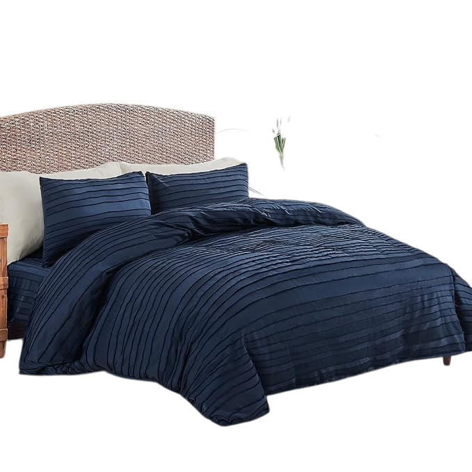 Duvet Cover Full Size, Navy 3 Pieces Boho Tufted Duvet Cover Set, Soft and Lightweight