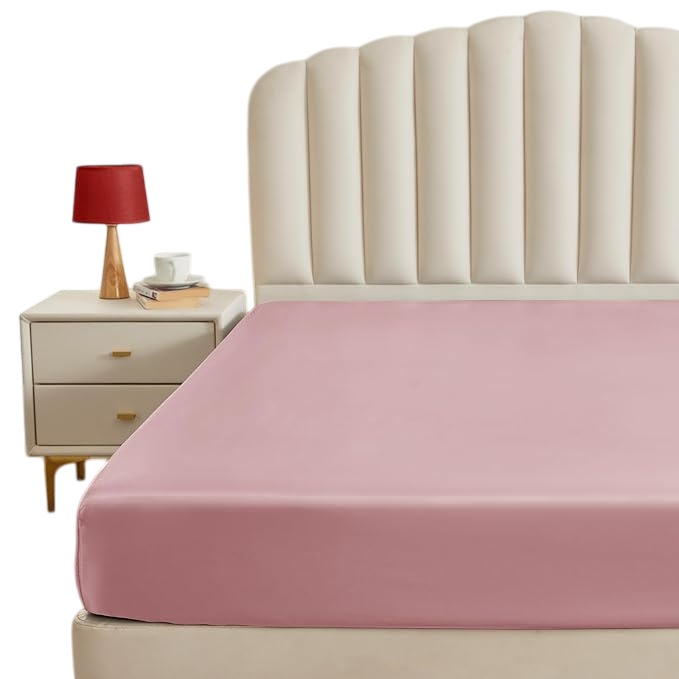 Satin Fitted Sheet King Size, Pink Silky Satin Bed Fitted Sheet
