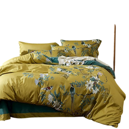 Duvet Cover Set King Size Bird Flower Pattern Soft Long Staple Cotton Floral Bedding Comforter Cover Set