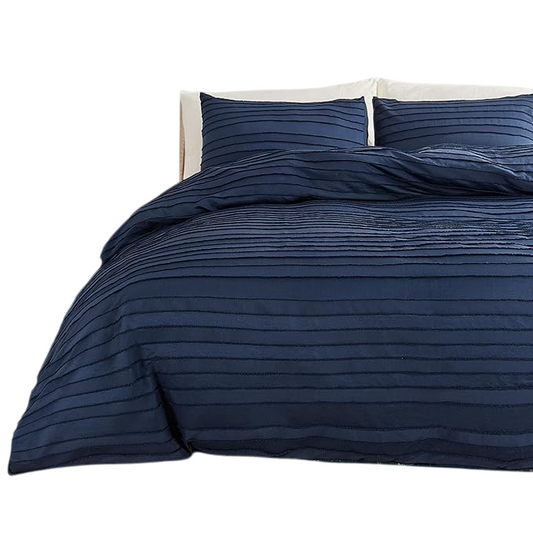 Duvet Cover Full Size, Navy 3 Pieces Boho Tufted Duvet Cover Set, Soft and Lightweight