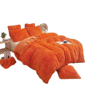 Plush Faux Fur Duvet Cover Queen Size, Luxury Shaggy Fluffy Orange Comforter Cover 1 PC,