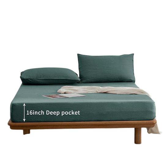 Linen Sheets King Size,100% Stonewashed Pure French Linen Sheets 16Inch Deep Pocket
