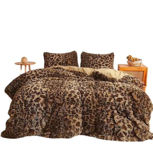 Fluffy Faux Fur Duvet Cover Set, 2 Pieces Soft Plush Shaggy