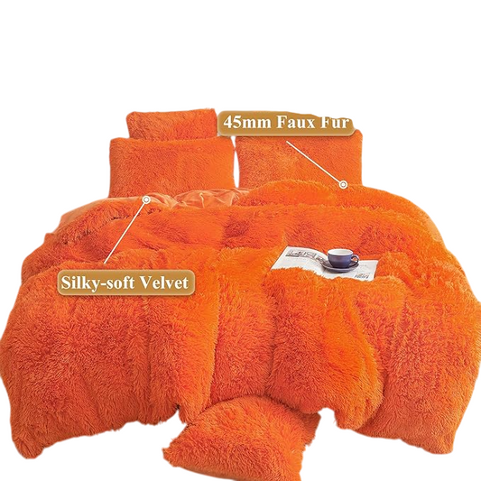 Plush Faux Fur Duvet Cover Queen Size, Luxury Shaggy Fluffy Orange Comforter Cover 1 PC,